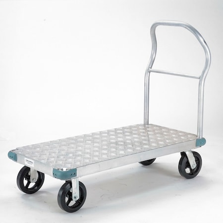 Global Industrial Aluminum Diamond Deck Platform Truck 48x24 2400 Lb. Cap. 8in Rubber Casters 241552